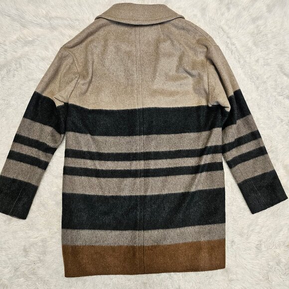 Ann Taylor-Loft Women's Tan Black Stripe Wool Blend Jacket - Picture 3 of 8